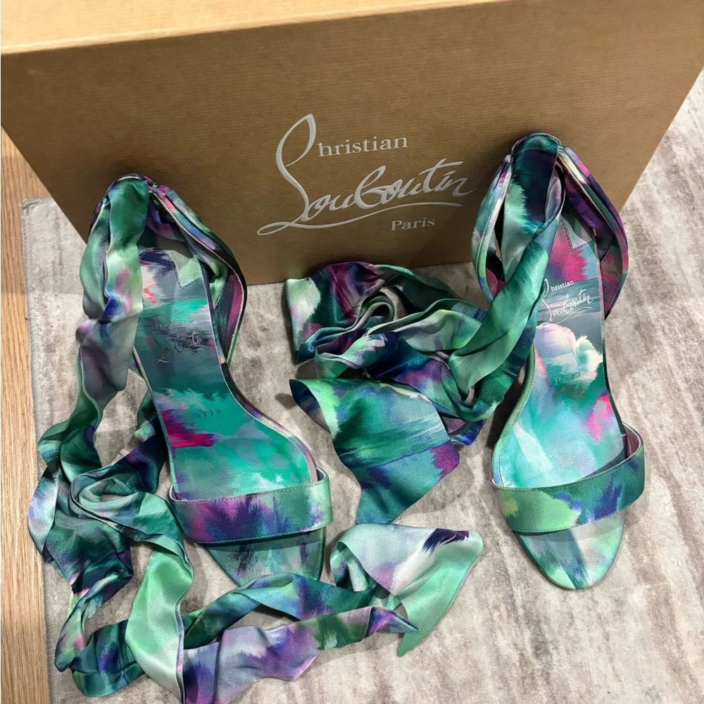 Christian Louboutin Vibrant Silk Wrap Sandals - Picture 1 of 3